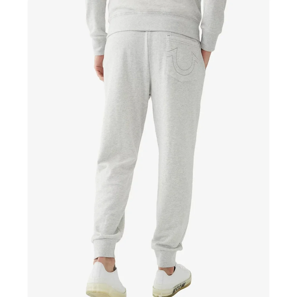 True Religion Men Classic Logo Elastic Drawstring Joggers Oatmeal Size L